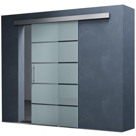 Mai & Mai Porta Scorrevole in Vetro 77,5x205cm, Porta Scorrevole in Vetro Satinato 8mm in 5 Strisce con Binario e Maniglia Per Asta, Distanza dal Muro 25mm, Amalfi TS13-775
