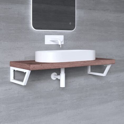 Mai & Mai Supporto da Parete per Lavandino Lavabo d'Appoggio Mensole WH04 Reggimensola Porta-Asciugamano in Acciaio Inossidabile BTH: 43x2,5x15cm, Bianco