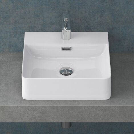 Mai & Mai Lavabo da Appoggio 42x42x12cm, Lavabo Bagno Sospeso Lavandino Bagno Meissen201-420 in Ceramica con Nano Rivestimenti inclusi