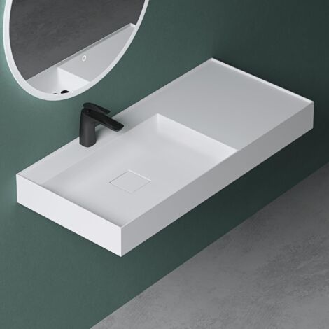 Mai & Mai Lavabo Bagno Sospeso 90×46×12cm Lavandino Bagno Lavabo da Minerale Fuso Colossum630, Bianco Opaco