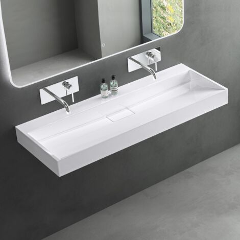 Mai & Mai Lavabo da Appoggio 120x46x11cm, Lavabo Bagno Sospeso Lavandino Bagno con Piletta di Scarico Lavabo da Minerale fuso senza Foro per Rubinetteria, Colossum19-1200OA
