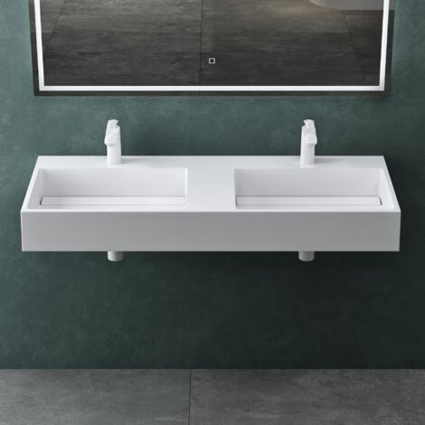 Mai & Mai Lavabo da Appoggio Doppio160x48x13cm, Lavandino Bagno Colossum12 Lavabo da Minerale Fuso Senza Troppopieno