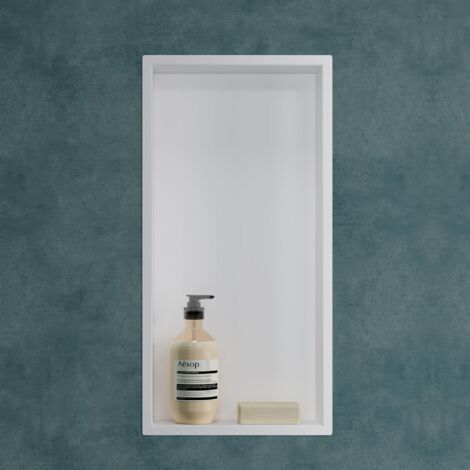 Mai & Mai Nicchia a Parete 30x60x8.3cm Mensola Doccia a Muro a Incasso Piastrellabile in Acciaio Inox Facile da Montare, Bianco