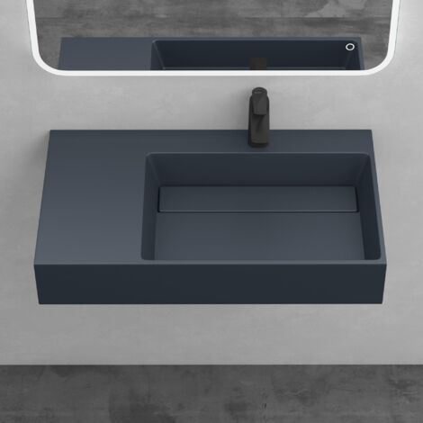 Mai & Mai Lavabo da Appoggio, Lavabo Bagno Sospeso 75x48x13cm, Lavandino Bagno Rettangolare da Marmo Fuso Colossum12-750R, Antracite