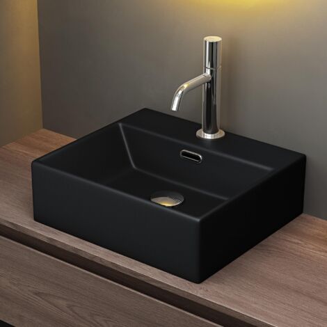 Mai & Mai Lavabo da Appoggio 41x36x13cm, Lavabo Bagno Sospeso Lavandino Bagno in Ceramica con Nano Rivestimenti inclusi, Nero opaco Brüssel206