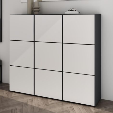 Mai & Mai Scarpiera Portascarpe 135x36x120cm, Porta Scarpe Armadio Scaffale Portascarpe 9 Ante + 18 Scomparti per Ingresso Soggiorno, Camera da Letto Schuhschrank02, Antracite opaco+Bianco opaco