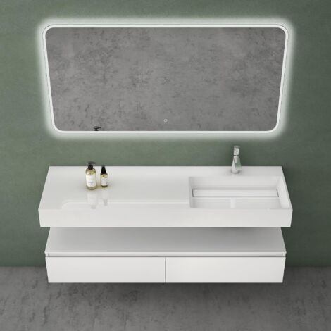 Mai & Mai Mobile Bagno Sospeso, Mobile da Bagno con Lavabo con Cassetti a Chiusura Soft-Close e Specchio LED, Bianco opaco, Larghezza: 150cm