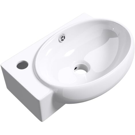 Mai & Mai Lavabo da Appoggio 42X28X15cm, Lavabo Bagno Sospeso Lavandino Bagno in Ceramica Brüssel001R Nano Rivestimenti Inclusi, un Foro per la Rubinetteria, Bianco