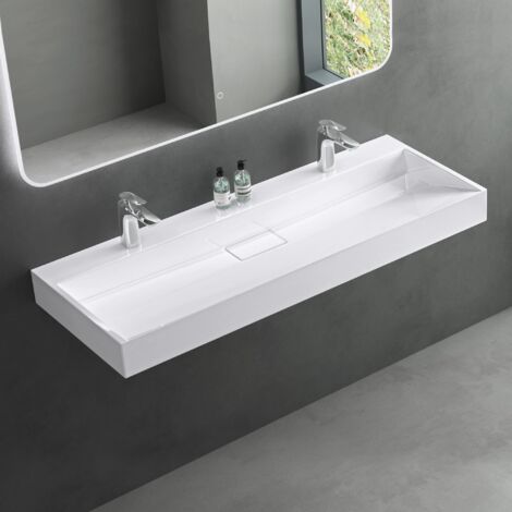 Mai & Mai Lavabo da Appoggio 120x46x11cm, Lavabo Bagno Sospeso Lavandino Bagno con Piletta di Scarico Lavabo da Minerale fuso, Due Fori per Rubinetteria, Colossum19-1200