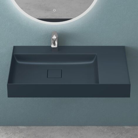 Mai & Mai Lavabo Bagno Sospeso 80×46×12cm Lavandino Bagno Lavabo da Minerale Fuso Colossum630, Antracite Opaco