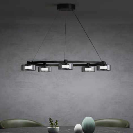 Mai & Mai Lampadario Sospensione 5W5, 59 CM, Metallo Base, Lunghezza Filo 100 CM, Altezza regolabile, Lampada da Soffitto a Sospensione per Camera da Letto, Cucina e Soggiorno, Nero, Alivetta