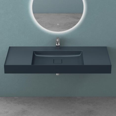 Mai & Mai Lavabo da Appoggio in Mineralguss, Lavabo Sospeso 120x46x12 cm con Lavello Centrale Finitura Antracite Opaco con Scarico Incluso, Colossum630
