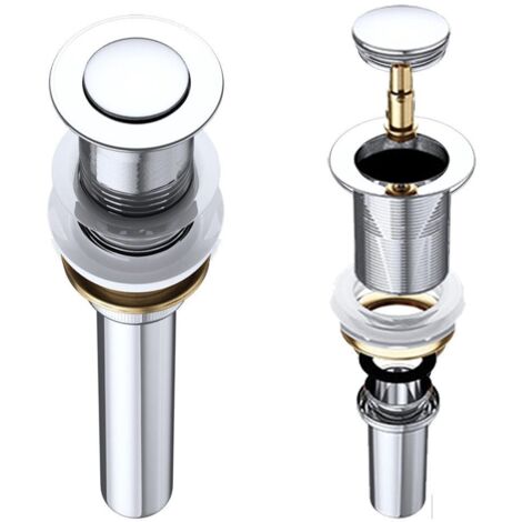 Mai & Mai Piletta di Scarico,Piletta Click Clack Valvola di Scarico per Lavabo Apertura Push Open PU05 Tappo Lavandino Funzione Click Clack 6,2cm senza Troppopieno (1/5)