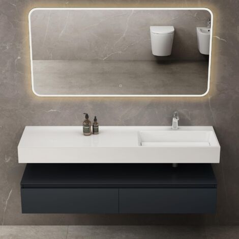 Mai & Mai Mobile Bagno Sospeso, Mobile da Bagno con Lavabo con Cassetti a Chiusura Soft-Close e Specchio LED, Antracite opaco, Larghezza: 150cm
