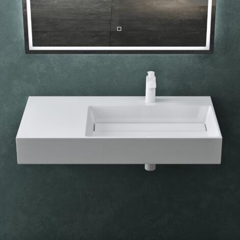 Mai & Mai Lavabo da Appoggio 100x48x13cm, Lavabo Bagno Sospeso da Marmo Fuso Lavandino Bagno Rettangolare Bianco, Colossum12-1000R