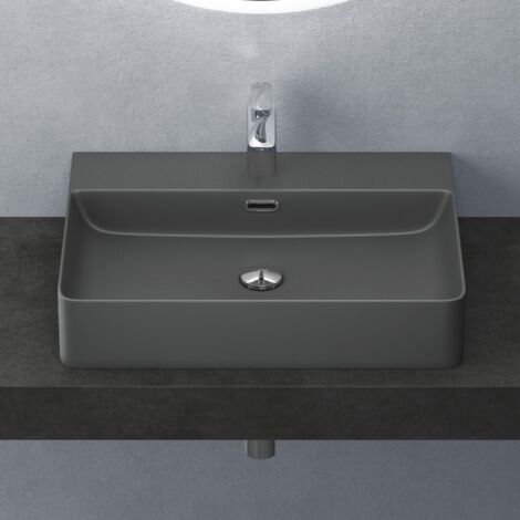 Mai & Mai Lavabo da Appoggio 60x42x12cm, Lavabo Bagno Sospeso Lavandino Bagno Meissen201-600 in Ceramica con Nano Rivestimenti inclusi, Antracite Opaco