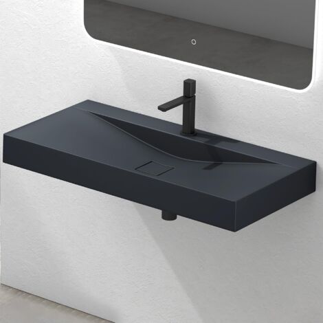 Mai & Mai Lavabo da Appoggio 100x48x10cm, Lavabo Bagno Sospeso Lavandino Bagno Rettangolare Colossum810 Marmo fuso, Antracite Opaco