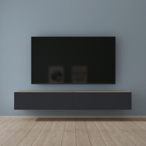 Mai & Mai Mobile TV per Televisore 200x40,2x30cm, Armadietto per TV Basso Soft-close con Ante per Soggiorno, Sala da Pranzo, Camera da Letto Fernsehschrank02, Marrone chiaro+Antracite opaco (1/5)