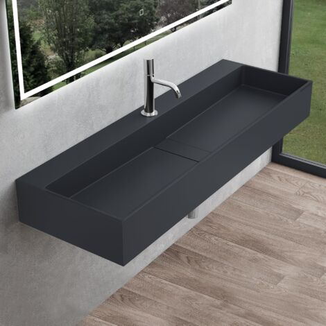 Mai & Mai Lavabo da Appoggio 120x40x12cm, Lavabo Bagno Sospeso Lavandino Bagno Colossum6028 da Marmo Fuso, Un Foro per la Rubinetteria, Antracite Opaco