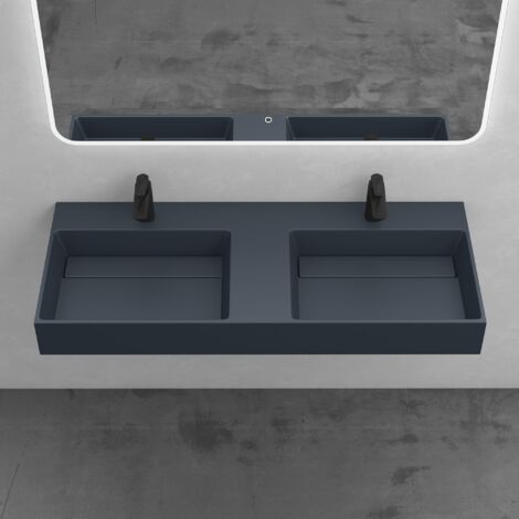Mai & Mai Lavabo da Appoggio Doppio 120x48x13cm, Lavandino Bagno Colossum12 Lavabo da Minerale Fuso Senza Troppopieno, due Foro per Rubinetteria, Antracite