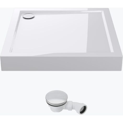 Mai & Mai Piatto Doccia con Piletta 80x80x14cm in Acrilico incl. Piletta di Scarico (AL02) Faro1H, Bianco