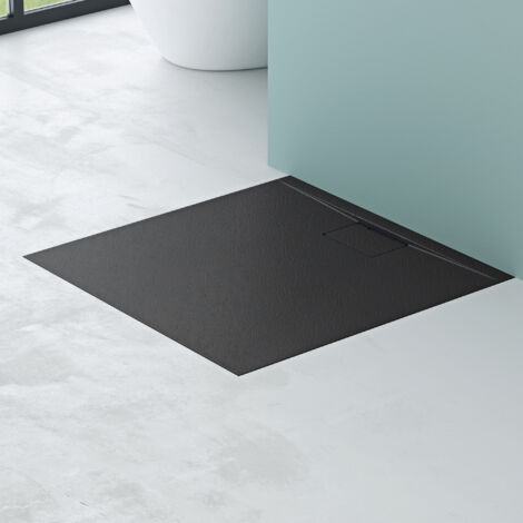 Mai & Mai Piatto Doccia 80x80 cm, Spessore 3cm, Piatto Doccia Quadrato Ultrasottile in Resina Effetto Pietra, Antiscivolo Indistruttibile, Antracite Opaco, Geoma07 (1/5)