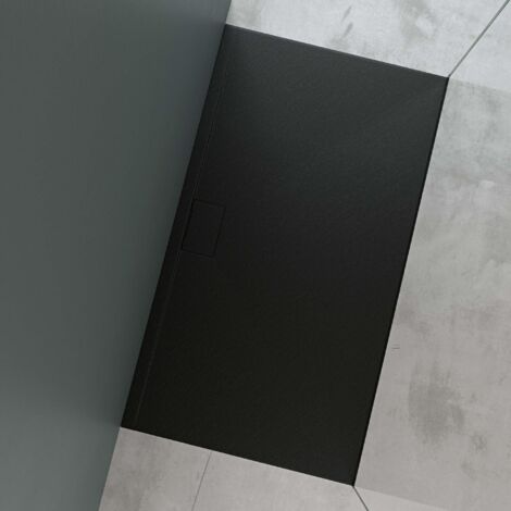 Mai & Mai Piatto Doccia 90x160 cm con Piletta, Spessore 3cm, Piatto Doccia Rettangolare Ultrasottile in Resina Effetto Pietra, Antiscivolo Indistruttibile, Antracite Opaco, Geoma07 (1/5)