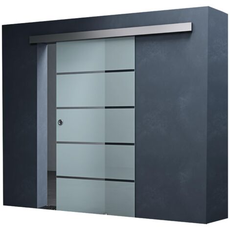Mai & Mai Porta Scorrevole in Vetro 102.5x205cm, Porta Scorrevole con Sistema Softclose in Vetro Satinato 8mm in 5 Strisce con Binario e Maniglia Rotonda per Bagno Studio Ufficio, Amalfi TS11-1025SC