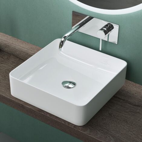 Mai & Mai Lavabo da Appoggio 40,5x40,5x11cm, Lavandino Bagno Brüssel105 in Ceramica con Nano Rivestimenti inclusi, Bianco