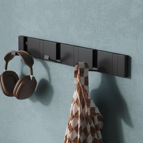 Mai & Mai Appendiabiti da Parete con 6 Ganci Ribaltabili, Attaccapanni da Muro in Alluminio Appendiabiti 44,5 cm per Cameretta, Ingresso, Cucina, Nero Wandgarderobe01