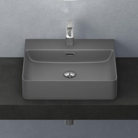 Mai & Mai Lavabo da Appoggio 50x42x12cm, Lavabo Bagno Sospeso Lavandino Bagno Meissen201-500 in Ceramica con Nano Rivestimenti inclusi, Antracite Opaco