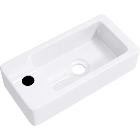 Mai & Mai Lavabo Bagno Sospeso 37.5X18X8.8cm, Lavandino Bagno Rettagolare in Ceramica Nano Rivestimenti Inclusi Bianca Brüssel3053R (1/5)