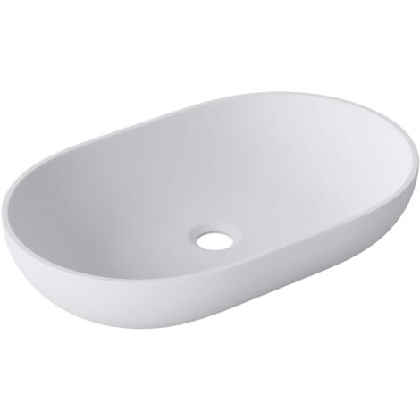 Mai & Mai Lavabo da Appoggio 54x34x10.5cm, Lavandino Bagno da Appoggio Ovale da Marmo Fuso, Biano Opaco, Colossum808