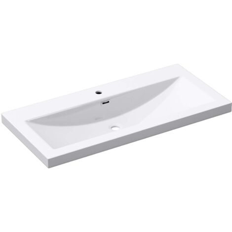 Mai & Mai Lavabo Incasso 100x48x13cm, Lavabo Sottopiano Lavandino Bagno da Marmo fuso Bianco, Colossum01-1000