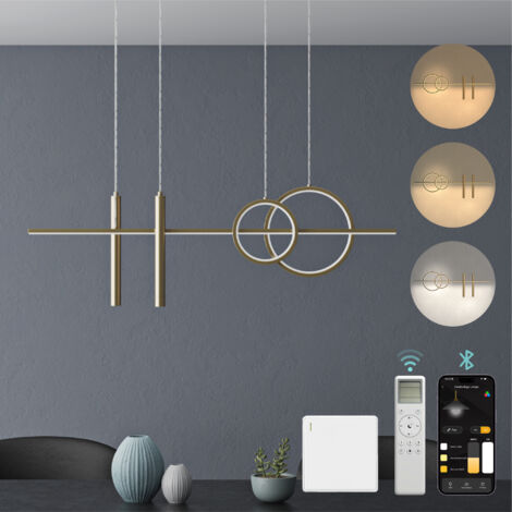 Mai & Mai Lampadario Sospensione 30W, 100 CM, Metallo Base, Lunghezza Filo 150 CM, Altezza regolabile, Lampada da Soffitto a Sospensione per Camera da Letto, Cucina e Soggiorno, Oro, Alivetta