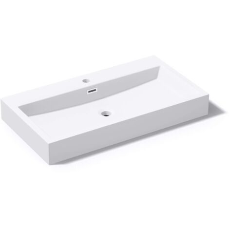 Mai & Mai Lavabo da Appoggio 76,5x42x10cm, Lavabo Bagno Sospeso Lavandino Bagno Rettangolare Lavandino da Minerale Fuso, Colossum06-765