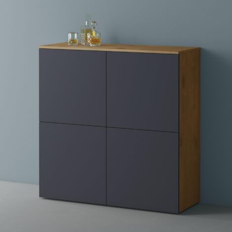 Mai & Mai Mobile Contenitore 100x36.4x98cm, Mobiletto Multiuso con 4 ante e 4 vani per Soggiorno, Sala da Pranzo, Camera da Letto Schrank04, Marrone chiaro+Antracite opaco (1/5)