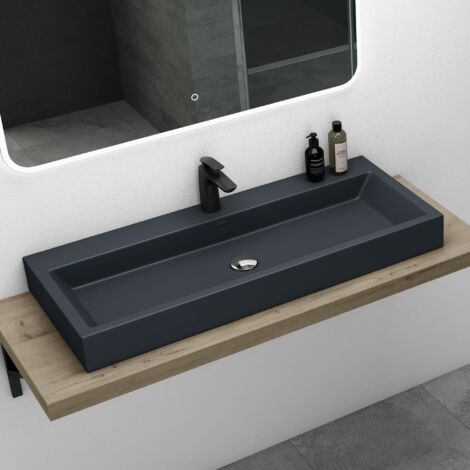 Mai & Mai Lavabo da Appoggio 100x42x10cm, Lavabo Bagno Sospeso Lavandino Bagno Rettangolare Colossum06-1000 Lavandino da Minerale Fuso, Antracite opaco