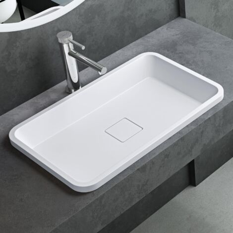 Mai & Mai Lavabo da Incasso 53x33x10.5cm, Lavandino Bagno da Appoggio Rettangolare Colossum104 da Minerale Fuso, Bianco Opaco