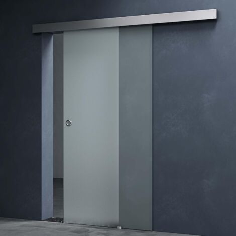 Mai & Mai Porta Scorrevole in Vetro 77.5x215cm, Porta Scorrevole con Sistema Softclose in Vetro Satinato 8mm con Binario e Maniglia Rotonda, Distanza dal Muro 25mm, Amalfi 12H-775