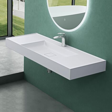 Mai & Mai Lavabo da Appoggio in Mineralguss, Lavabo Sospeso 120x46x12 cm con Lavello Centrale Finitura Opaca Bianca con Scarico Incluso, Colossum630