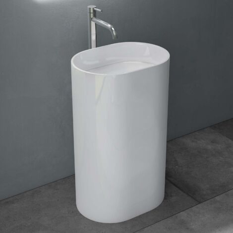 Mai & Mai Lavandino a Colonna, Lavabo da Terra 52x38x85cm, Lavabo su Colonna per Bagni da Minerale Fuso Bianco Ovale Colossum45