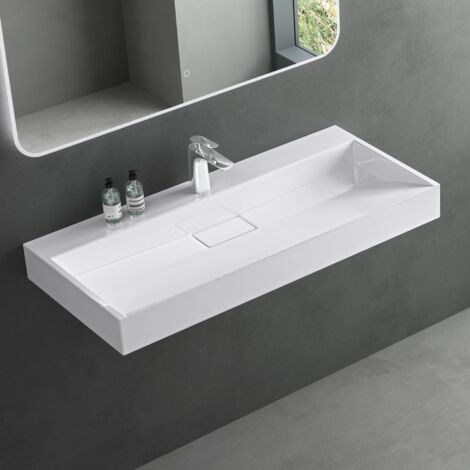 Mai & Mai Lavabo da Appoggio 100x46x11cm, Lavabo Bagno Sospeso Lavandino Bagno con Piletta di Scarico e un Foro per Rubinetteria, Lavabo da Minerale fuso Colossum19-1000