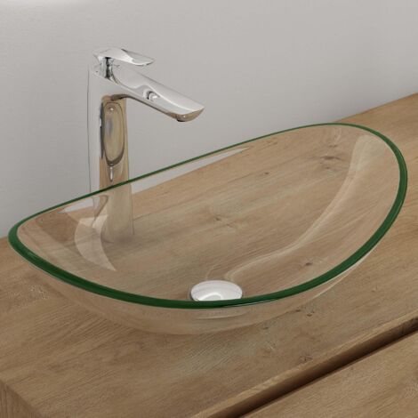 Mai & Mai Lavabo da Appoggio 53,5x35,5x16cm in Vetro Temperato, Lavandino Bagno Ovale Trasparente, Minerva08