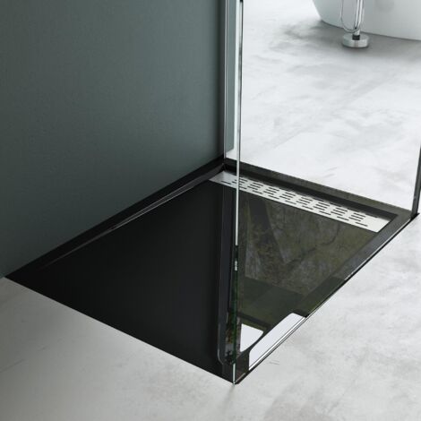 Mai & Mai Piatto Doccia con Piletta 80x120x5cm, Piatto Doccia Xetro04 in Acrilico incl. Piletta di Scarico (AL02), Forma: Rettangolare, Nero (1/5)