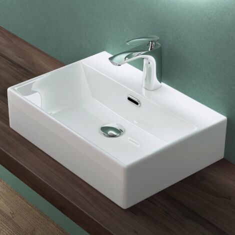 Mai & Mai Lavabo da Appoggio 51x36x13cm, Lavabo Bagno Sospeso Lavandino Bagno Brüssel206 in Ceramica con Nano Rivestimenti inclusi, Bianco