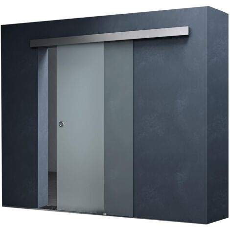 Mai & Mai Porta Scorrevole in Vetro 77.5x205cm, Porta Scorrevole in Vetro Smerigliato 8mm con Binario e Maniglia Rotonda per Bagno Cucina Studio Ufficio, Amalfi TS12-775SC VSMG