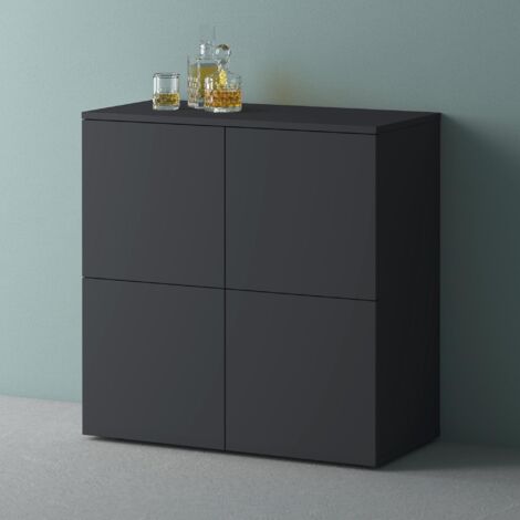 Mai & Mai Mobile Contenitore 76x36.4x74cm, Mobiletto Multiuso con 4 Ante e 4 vani per Soggiorno, Sala da Pranzo, Camera da Letto, Antracite Opaco, Schrank04 (1/5)