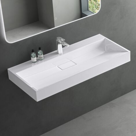 Mai & Mai Lavabo da Appoggio 120x46x11cm, Lavabo Bagno Sospeso Lavandino Bagno con Piletta di Scarico e un Foro per Rubinetteria, Lavabo da Minerale fuso Colossum19-1200