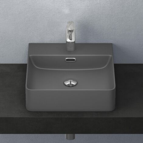 Mai & Mai Lavabo da Appoggio 42x42x12cm, Lavabo Bagno Sospeso Lavandino Bagno Meissen201-420 in Ceramica con Nano Rivestimenti inclusi, Antracite Opaco